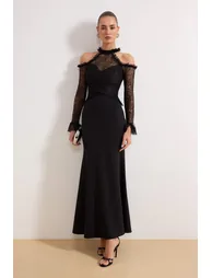 فستان ترينديول أسود ماكسي بقصة ميرمايد بأكمام طويلة