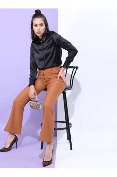 Women Tan Bootcut Fit Solid Pants