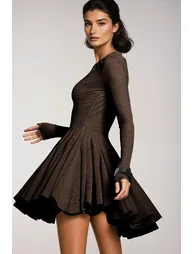 Dany Ruffle Twist Mini Dress In Brown - 2