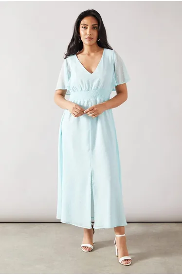 Petite Dobby Shirred Waist Midi Dress