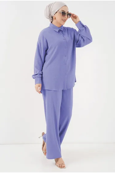 Knitted Hijab Two Piece Suit - Lilac