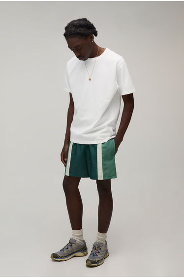 Relaxed Fit Side Panel Short Length Nylon Shorts - forest