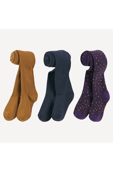 Pack of 3 Tights, Plain/Leopard Print