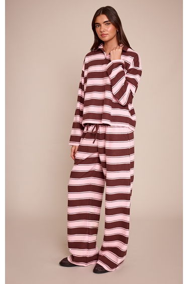 Dark Brown Stripe Super Soft Wide Leg Trousers