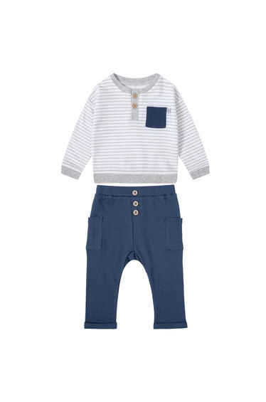 Striped Buttoned T-Shirt and Ribbed Pants Set