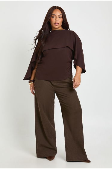 Plus Cape Overlay Top - brown