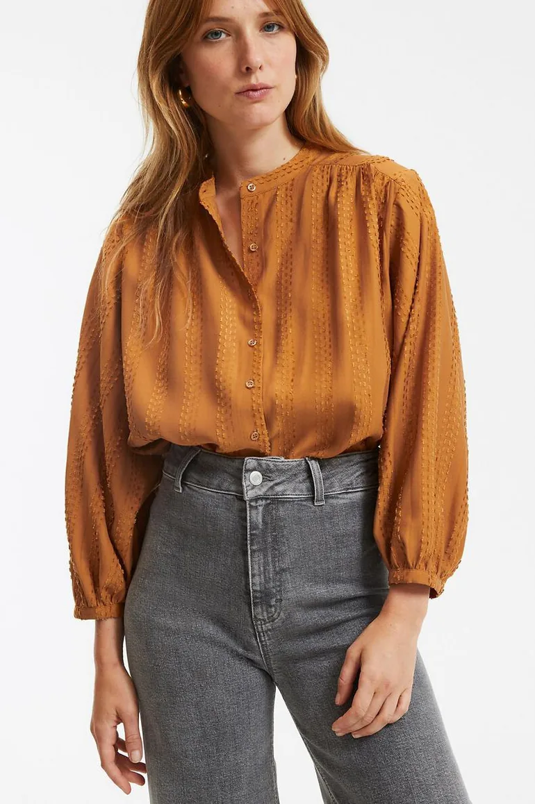 Signatures Susan Shirt with Puff Sleeves and Mandarin Collar - 1