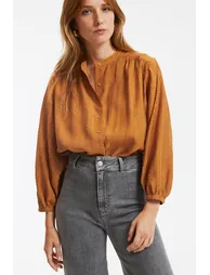 Signatures Susan Shirt with Puff Sleeves and Mandarin Collar - 1