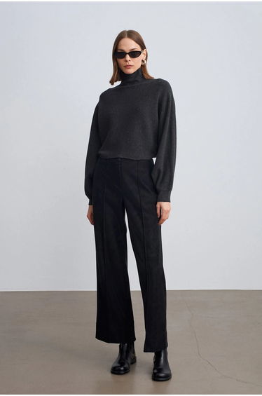 Dilvin Women's High-Waist Wide-Leg Faux Leather Trousers