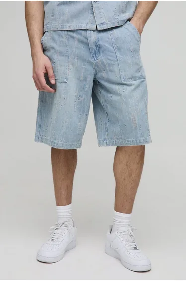 Distressed Denim Jorts - light blue