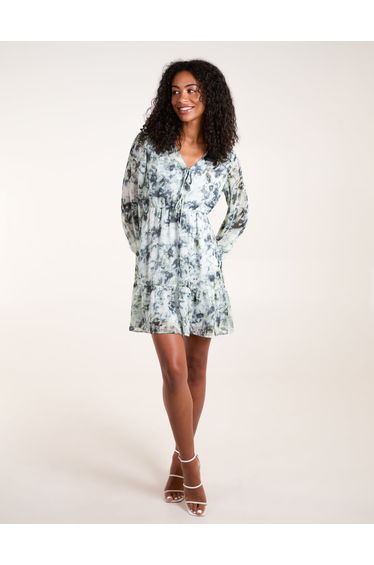 Tie Front Watercolour Mini Dress
