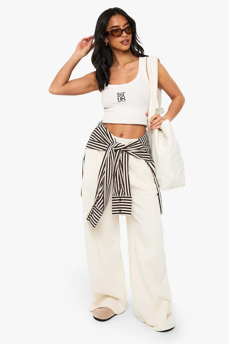 Petite Pintuck Detail Straight Leg Jogger - ecru