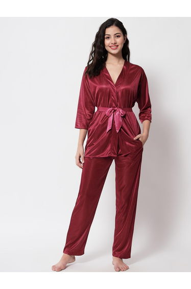 Satin Belted Top and Pyjama Set