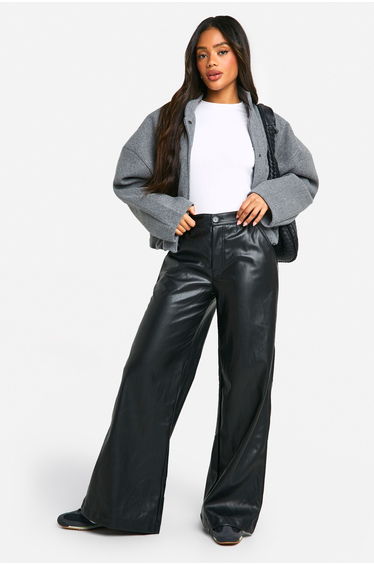 High Waisted Pu Wide Leg Trouser