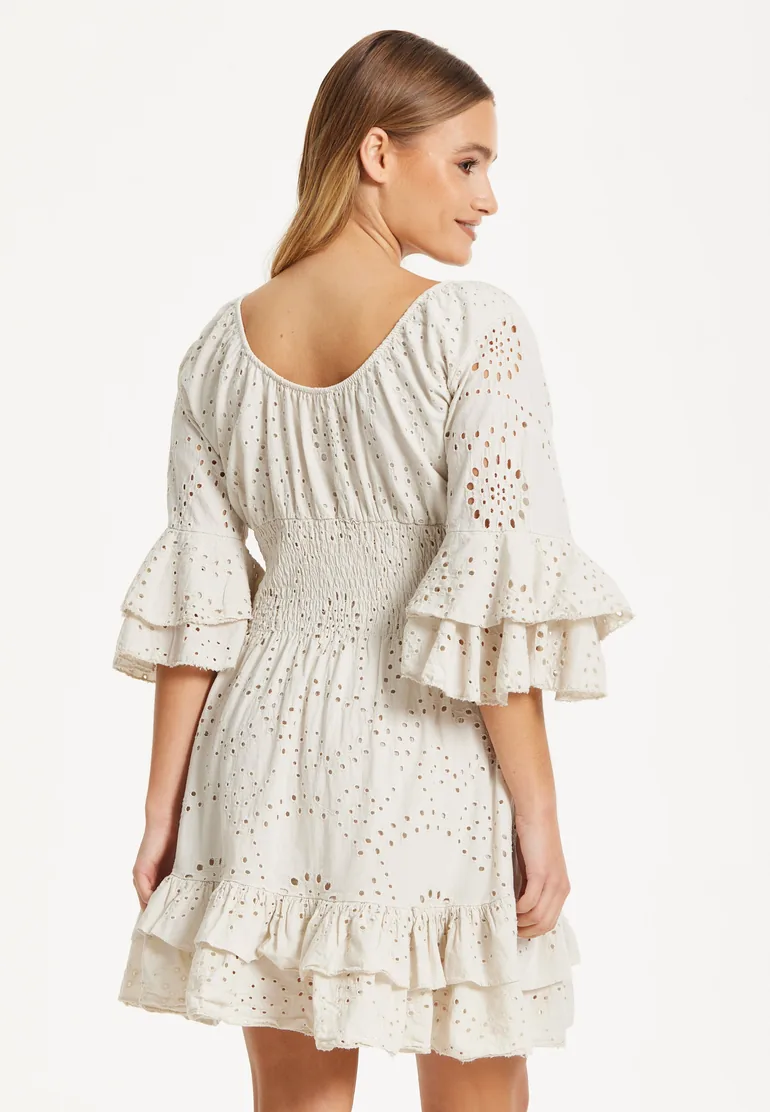 Cream Broderie Anglaise Mini Dress - 3