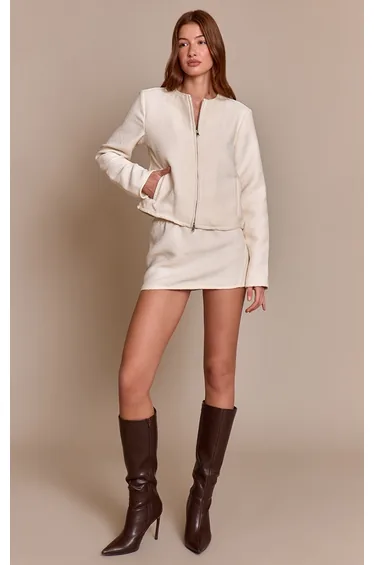 Cream Boucle Mid Rise Mini Skirt