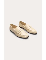Cream Croc PU Basic Squared Toe Loafer - 2