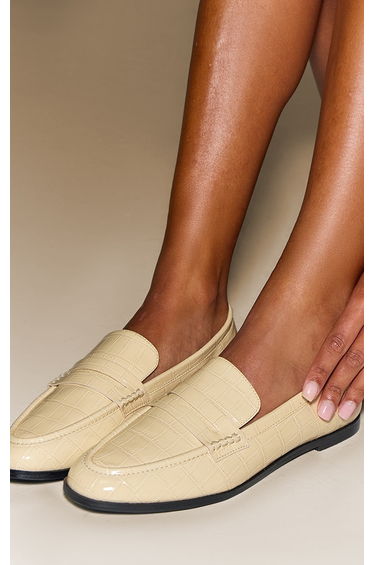 Cream Croc PU Basic Squared Toe Loafer