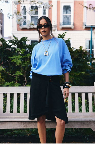 Basic Oversized Long Sleeve T-Shirt - cornflower blue