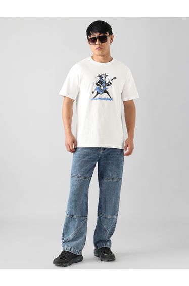 Men White Graphic Print Relaxed Fit T-Shirt
