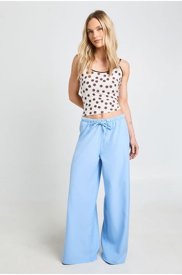 Petite Woven Elasticated Waist Drawstring Wide Leg Trouser - baby blue