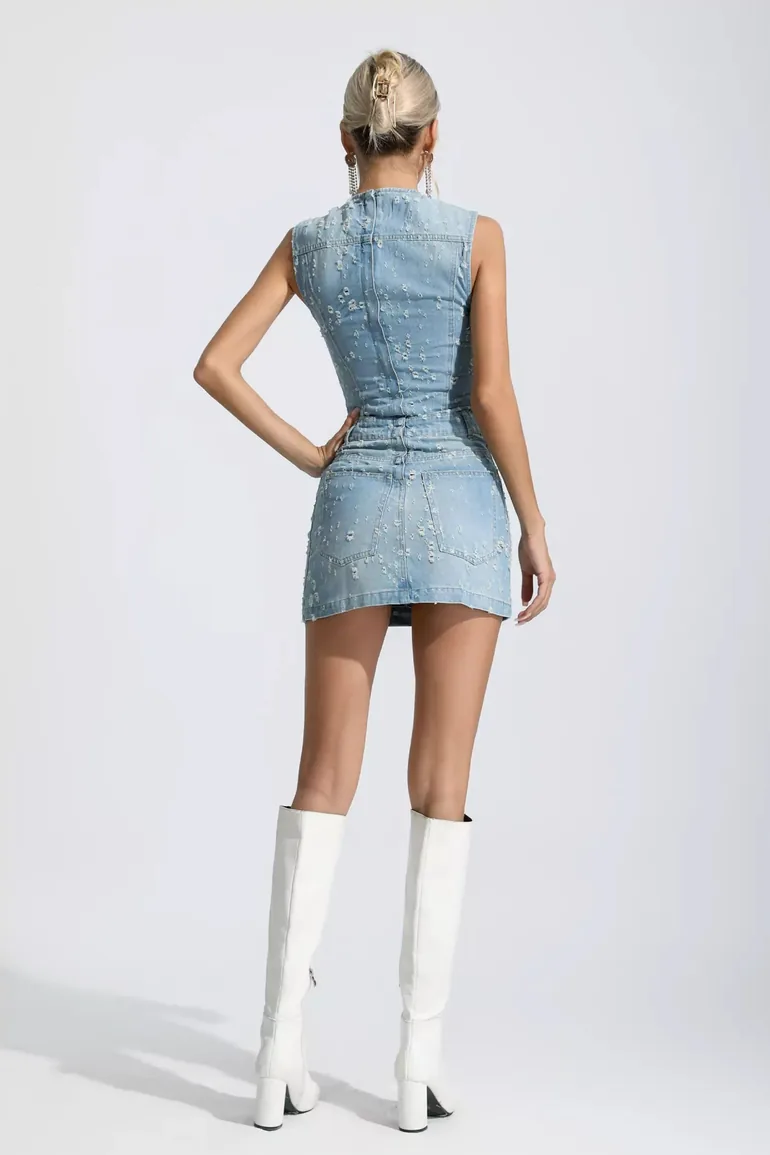 Eve Denim Blue Sleeveless Mini Dress - 3