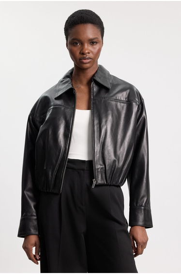 Leather Collared Bomber Jacket