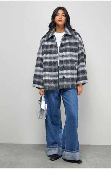 Check Oversized Short Car Coat