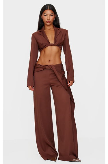 Chocolate Brown Twist Detail Trousers