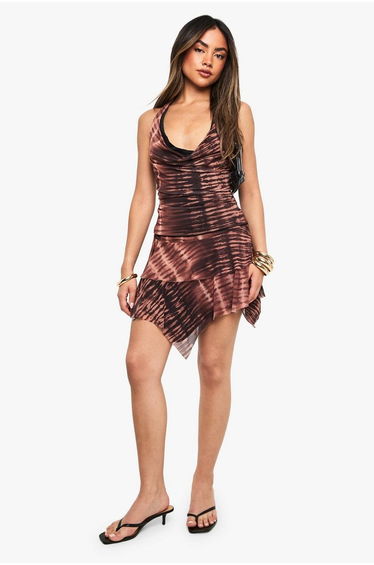 Tiger Print Mesh Foldover Waist Mini Skirt - brown