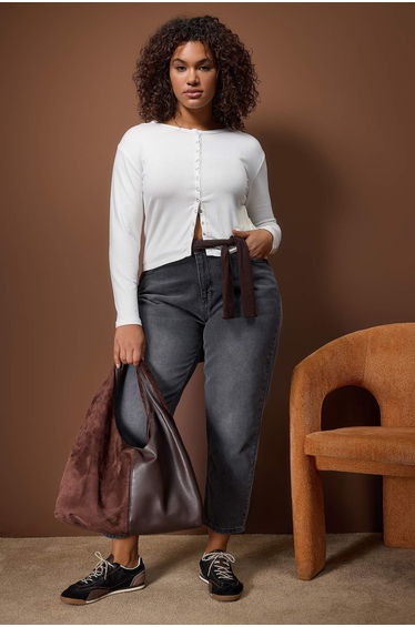 White flamed cotton knitted plus size blouse