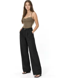 Mixray High Waist Velvet Straight Leg Pants - 1