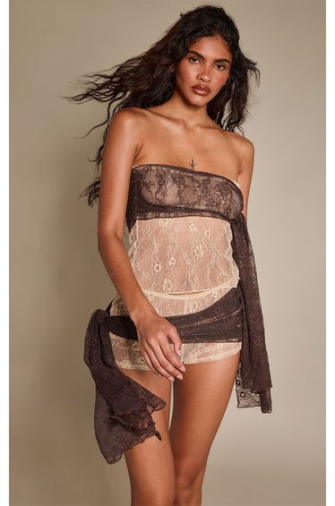 Nude Lace Wrap Detail Hotpants Co-ord product thumbnail 3