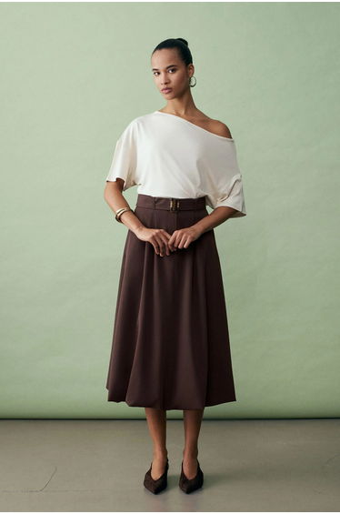 Dilvin High-waist Belted Midi Balloon Skirt