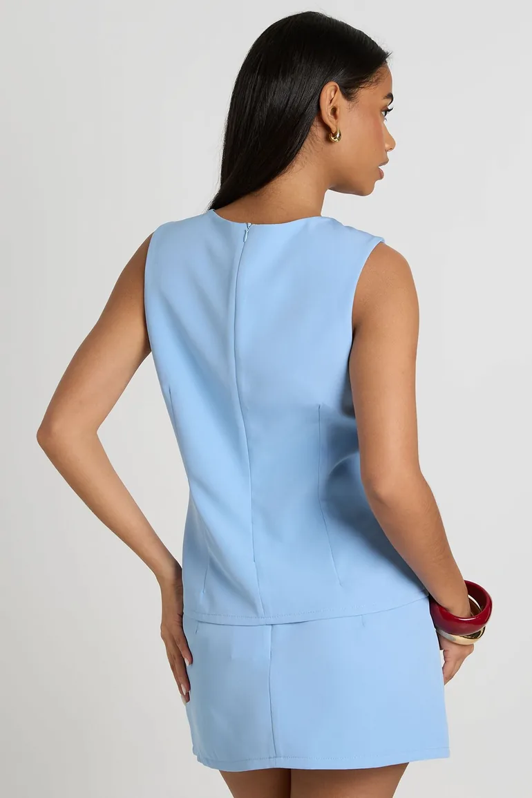 Split Front Tailored Top - blue - 2