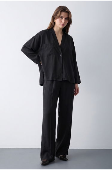 Black Blouse Pants Modal Bottom - Top Set