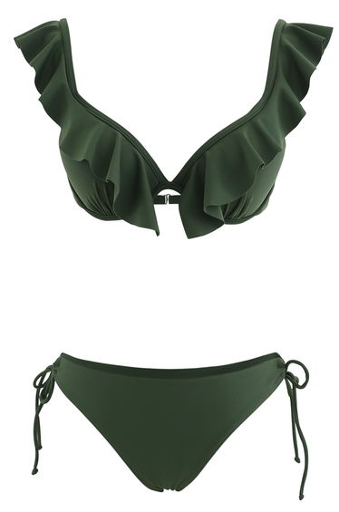 Ruffle Strap Tie Side High Leg Bikini Set