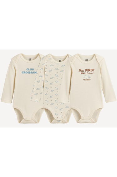 Pack of 3 Printed Long Sleeve Cutaway Shoulder Bodysuits