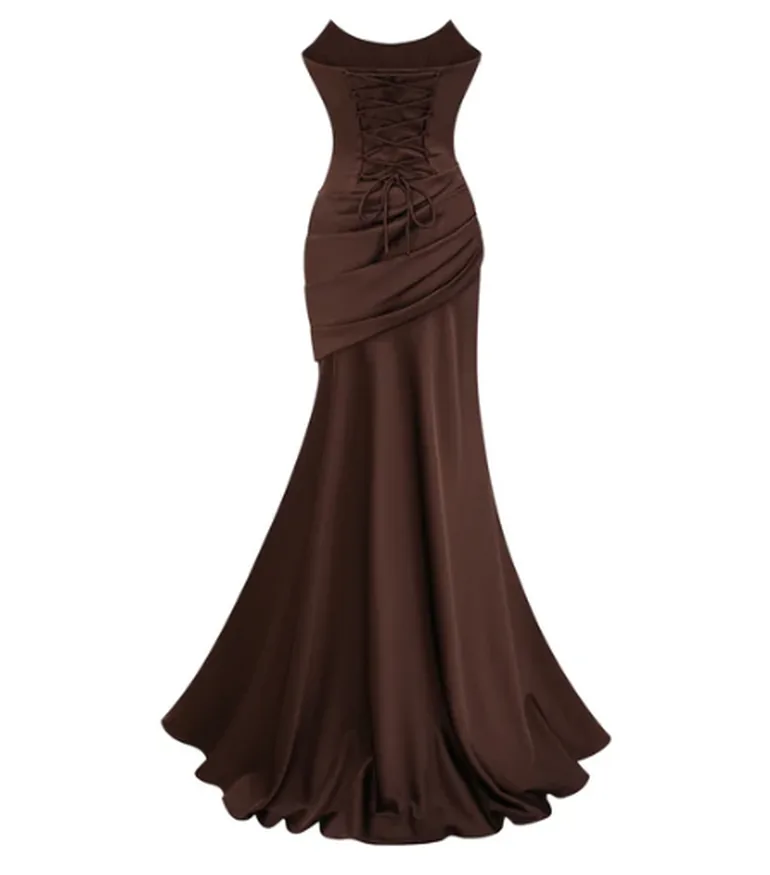 فستان ماكسي ساتان مزموم - 5