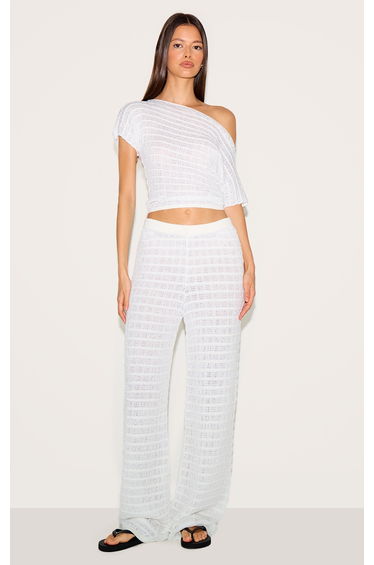 White Textured Knit Off The Shoulder Top