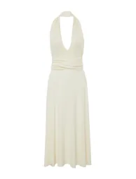 Ecru Belted Maxi Knitted Tied Beach Dress - 1