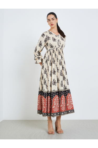 Women Floral Printed Buttoned A-Line Maxi Dress