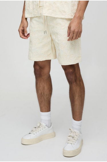Elasticated Relaxed Rope Applique Shorts - ecru