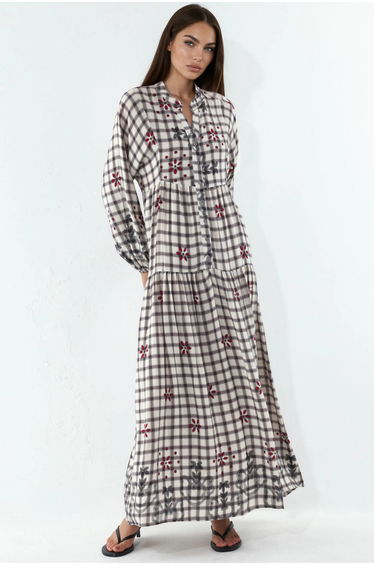 BDART Printed V-Neck Maxi Dress with Button Closure