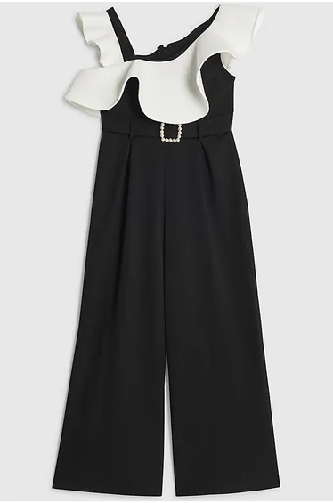 Girls Black Asymmetric Frill Jumpsuit