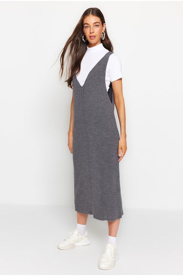 Grey Column Midaxi Pinafore
