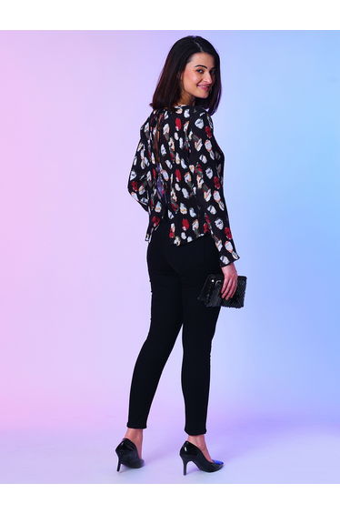 Printed Round Neck Long Sleeves Top