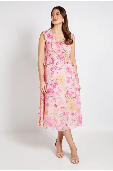 Floral Dobby Ruffle Midi Dress