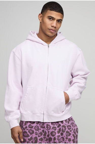 Oversized Boxy Washed Zip Through Hoodie - washed pink