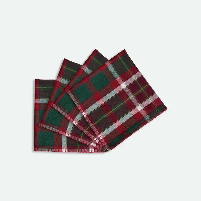 Set of 4 Fergie Checked Washed Cotton Dyed Woven Napkins